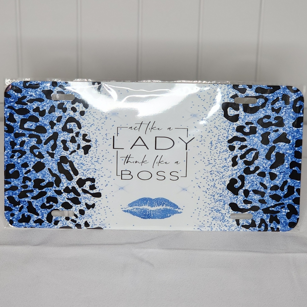 Blue Leopard Print Front License Plate